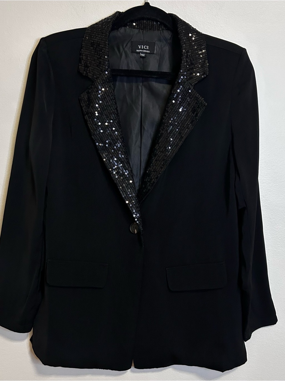 VICI Black Sequined Lapel Blazer